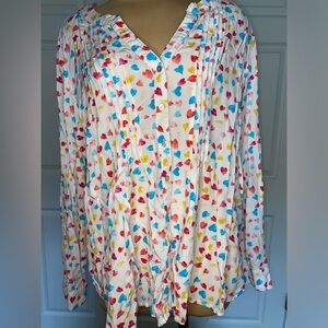 Jane and Delacey Women’s XL Long Sleeve Colorful Heart Print Top